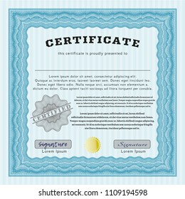  Light blue Sample Diploma. With guilloche pattern. Money style design. Customizable, Easy to edit and change colors. 