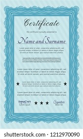 Light blue Sample Diploma. With guilloche pattern. Detailed. Perfect design. 