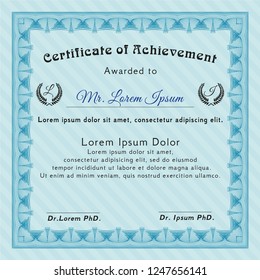 Light blue Sample Diploma. With guilloche pattern. Beauty design. Detailed. 