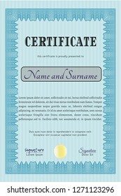 Light blue Sample Diploma. With guilloche pattern. Elegant design. Customizable, Easy to edit and change colors. 