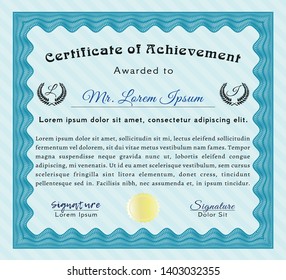 Light blue Sample Diploma. With guilloche pattern. Retro design. Customizable, Easy to edit and change colors. 
