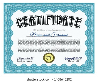 Light blue Sample Diploma. With guilloche pattern. Customizable, Easy to edit and change colors. Sophisticated design. 