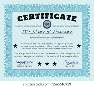 Light blue Sample Diploma. With guilloche pattern. Superior design. Vector illustration. 