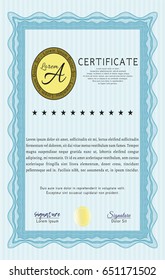 Light blue Sample Diploma. With guilloche pattern and background. Detailed. Money Pattern. 