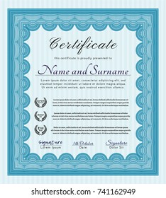 Light blue Sample Diploma. With guilloche pattern. Modern design. Customizable, Easy to edit and change colors. 