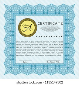 Light blue Sample Diploma. With linear background. Vector illustration. Superior design. 