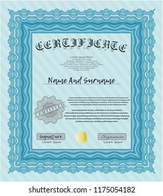 Light blue Sample Diploma. With linear background. Vector illustration. Artistry design. 