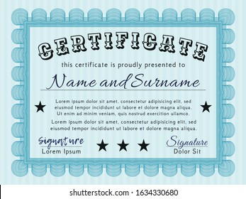 Light blue Sample Diploma. With linear background. Beauty design. Customizable, Easy to edit and change colors. 