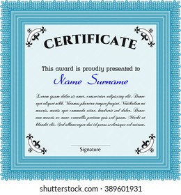 Light blue Sample Diploma. With linear background. Frame certificate template Vector. Modern design. 