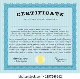 Light blue Sample Diploma. Lovely design. With quality background. Detailed. 