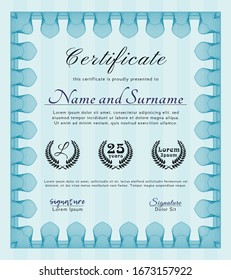 Light blue Sample Diploma. Lovely design. With quality background. Vector illustration. 