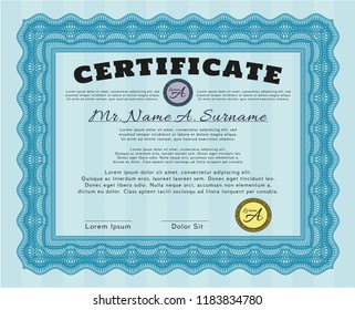 Light blue Sample Diploma. Modern design. With linear background. Vector illustration. 