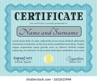 Light blue Sample Diploma. Modern design. Detailed. With quality background. 