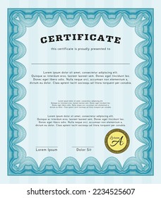 Light blue Sample Diploma.  Modern design.  With linear background.  Customizable, Easy to edit and change colors. 