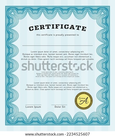 Light blue Sample Diploma.  Modern design.  With linear background.  Customizable, Easy to edit and change colors. 