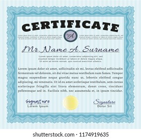 Light blue Sample Diploma. Money Pattern. With guilloche pattern and background. Detailed. 