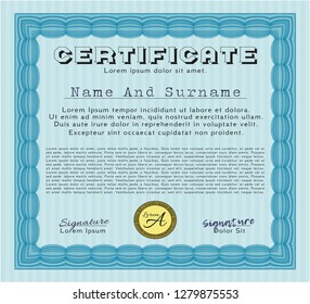 Light blue Sample Diploma. Money Pattern design. Easy to print. Customizable, Easy to edit and change colors. 