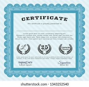 Light blue Sample Diploma. Money Pattern design. With quality background. Customizable, Easy to edit and change colors. 