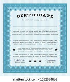 Light blue Sample Diploma. Money style design. With background. Detailed. 
