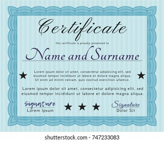 Light blue Sample Diploma. Money style design. With quality background. Vector illustration. 