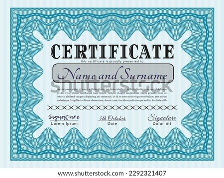 Light blue Sample Diploma.  Money Pattern design.  Easy to print.  Detailed. 