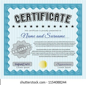 Light blue Sample Diploma. Nice design. Vector illustration. With background. 