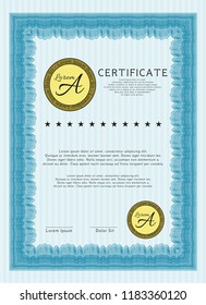 Light blue Sample Diploma. Nice design. Vector illustration. With quality background. 