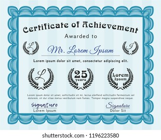 Light blue Sample Diploma. Nice design. Customizable, Easy to edit and change colors. Complex background. 