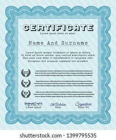 Light blue Sample Diploma. Nice design. Detailed. With background. 