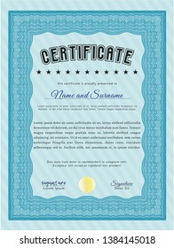 Light blue Sample Diploma. Perfect design. With background. Vector illustration. 