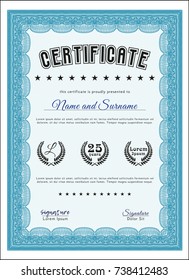 Light blue Sample Diploma. Perfect design. With quality background. Customizable, Easy to edit and change colors. 