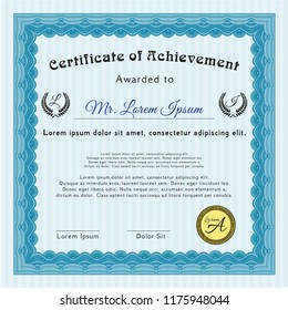 Light blue Sample Diploma. Printer friendly. Beauty design. Customizable, Easy to edit and change colors. 