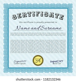 Light blue Sample Diploma. Printer friendly. Customizable, Easy to edit and change colors. Superior design. 