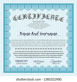 Light blue Sample Diploma. Printer friendly. Good design. Vector illustration. 