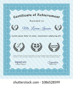 Light blue Sample Diploma. With quality background. Beauty design. Vector illustration. 