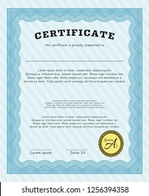 Light blue Sample Diploma. With quality background. Cordial design. Detailed. 