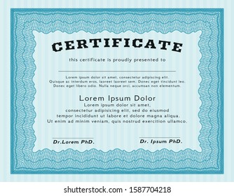 Light blue Sample Diploma. With quality background. Vector illustration. Retro design. 