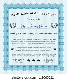 Light blue Sample Diploma. Retro design. Vector illustration. With background. 