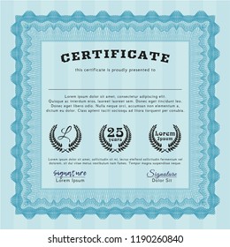 Light blue Sample Diploma. Sophisticated design. Printer friendly. Vector illustration. 
