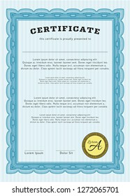 Light blue Sample Diploma. Superior design. With great quality guilloche pattern. Detailed. 