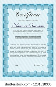 Light blue Sample Diploma. Superior design. Customizable, Easy to edit and change colors. With background. 