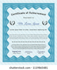Light blue Sample Diploma. Vector illustration. With complex background. Cordial design. 