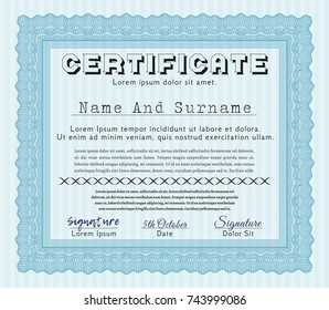 Light blue Sample Diploma. Vector illustration. With background. Artistry design. 