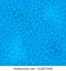 Light blue sea water pattern. Ocean water surface with white foam background. Blue water texture template vector illustration. Swimming pool blue water surface with bright sun light reflections