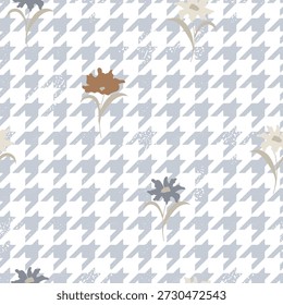Light blue seamless abstract geometric houndstooth floral rustic pattern