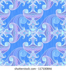 Light blue seamless abstract hand-drawn pattern, waves background