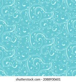 Light blue seamless abstraction, curls and spirals. Vector water endless pattern