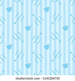 Light blue seamless backbround with cups and candlesticks in flat style