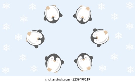 light blue seamless background with penguins and snow