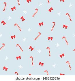 Light blue seamless Christmas background, Bowknot and candy cane elements